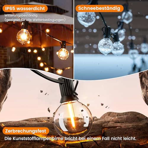 LED Lichterkette Außen 8m/27FT Lichterketten mit Stecker Outdoor Fairy Lights -13 G40 Birnen(1 Ersatzbirne), 2200K Warmweiß, IP65 Wasserdicht & Verlängerbar für Terrasse, Garten & Partys thumbnail 2