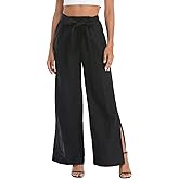 HDE Women's Linen Wide Leg Palazzo Pants Paperbag Flowy Boho Pant with Pockets