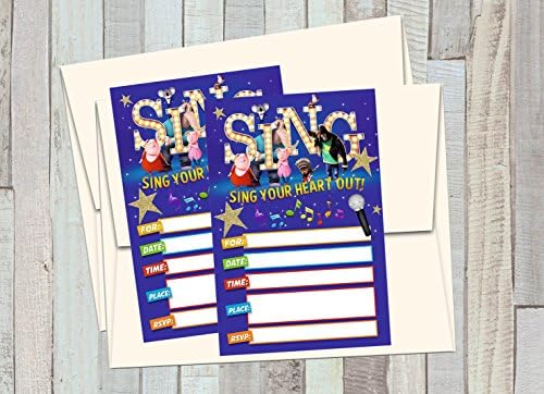 12 S.I.N.G the Movie Birthday Invitations (12 5x7in Cards, 12 matching white envelopes)