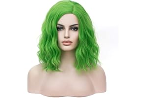 BERON Green Wigs for Womens Short Curly Wavy Wig Girls Light Green Side Part Wig Shoulder Length Heat Resistant Synthetic Cosplay Party or Daily Use Wigs