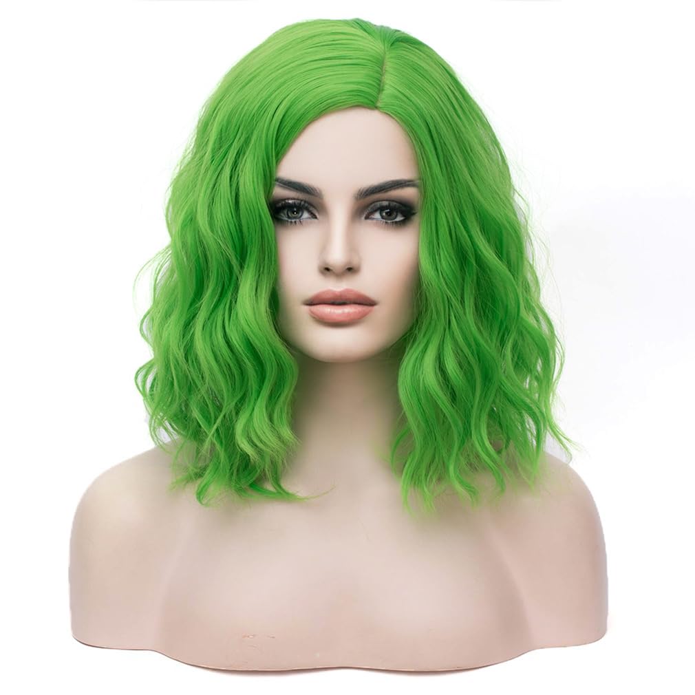 Photo 1 of BERON Green Wigs for Womens Short Curly Wavy Wig Girls Light Green Side Part Wig Shoulder Length Heat Resistant Synthetic Cosplay Party or Daily Use Wigs