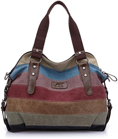 UNIQME Canvas Top Handle Cross Body Bag Hobo Tote Leisure Handbag for Women Contrast Stripe