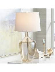 Ania Modern Table Lamp Clear Champagne Glass Jar Off White Drum Shade for Living Room Family Bedroom Bedside Office - Possini Euro Design