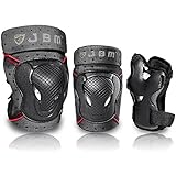 JBM Youth BMX Bike Knee Pads and Elbow Pads with Wrist Guards Protective Gear Set for Biking, Riding, Cycling and Multi Sports Safety: Scooter, Skateboard, Bicycle, Rollerblades (Black, Youth/Teens)