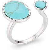 MJLULU Bold Silver-Plated Statement Ring with Eye-Catching Simulated Blue Turquoise - Hypoallergenic & Lightweight, Exuding Boho Elegance - Simple Minimalist Jewelry