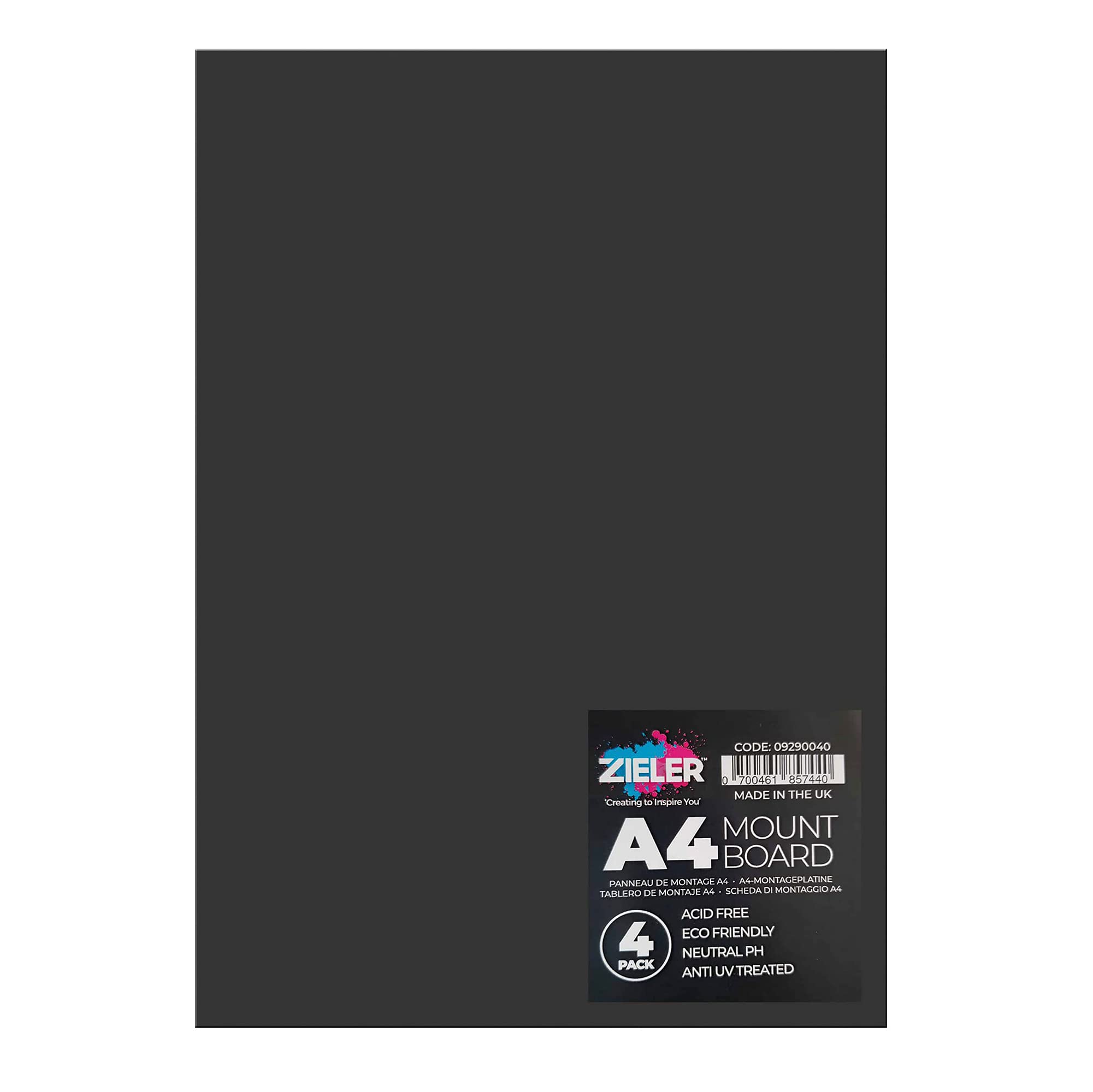 Black Mount Board by Zieler® | 1.4mm Thick | Matt-Black Sheets (A4 (4 Sheets))