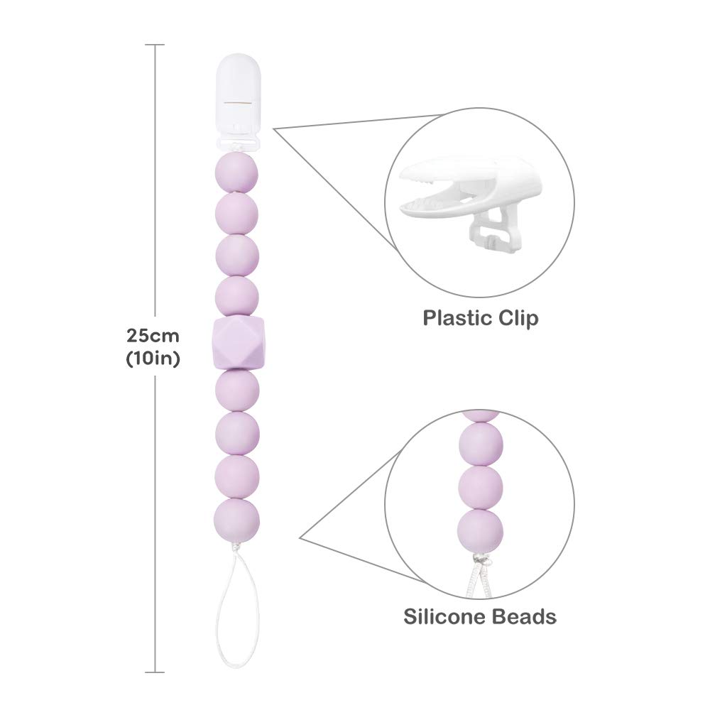 Yoofoss Pacifier Clip Silicone 4 Pack for Baby Girls BPA Free Teething Beads Fits Most Pacifier Styles & Teething Toys (Light Purple） : Baby