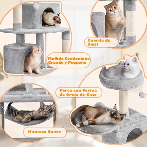 Arranhador de 158 cm Torre de Gatos Grande Cinzento Claro