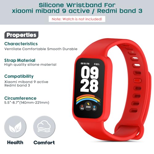 CHULN 6 Pieces Silicone Bands Compatible with Xiaomi Smart Band 9 Active/Redmi Smart Band 3, Adjustable Sport Replacement Strap for Xiaomi Smart Band 9 Active.(No Host)