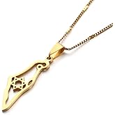 Stainless Steel Israel Map Pendant Necklace Hexagram Magen David Jewelry Star of David Jewish Jewelry