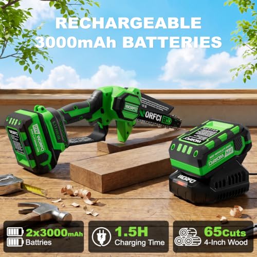 WORFCI 8-Inch Mini Chainsaw with 2Pcs Batteries&Charger, Brushless Cordless Chainsaws with Auto-Oiler, Electric Chain Saw Perfect Gardening Tools for Wood/Trees Pruning, Gifts for Men Women