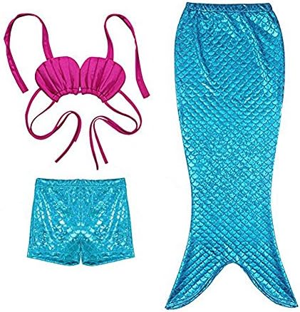 Girl 3Pcs Mermaid Tail Swimmable Bikini Set Bathing Summer Swimwear Cosplay 3-9Y