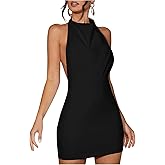 SOLY HUX Women's Halter Open Back Mini Dress Sleeveless Bodycon Date Night Dresses