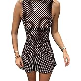JOLILUNA Polka Dot Mini Dress for Women Sleeveless Round Neck Bodycon Flared Hem Casual Summer Outfit 2025