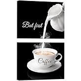 VANSEEING 2 Pieces Coffee Bar Wall Decor Kitchen Canvas Wall Art But First Coffee Sign Pictures Set of 2 Modern Artwork for Home Dining Room 12x16inchx2