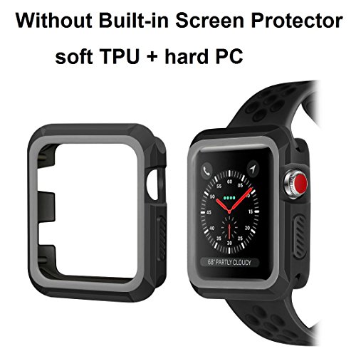 Apple Watch Case, iitee 42mm Rugged Slim Protective iWatch Case for Apple Watch Series 3/2/1 – Polycarbonate + Soft TPU Bumper (Black/Grey)