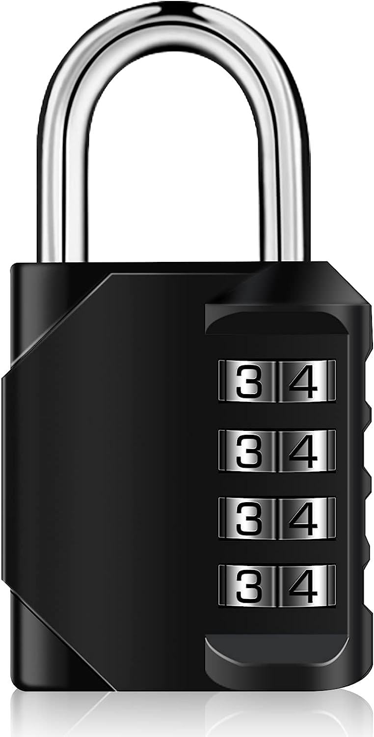 Hanmir 4 Digit, Plated Steel Combination Lock Keyless Security Padlock for Gym, School, Outdoor and Employee Locker, Black