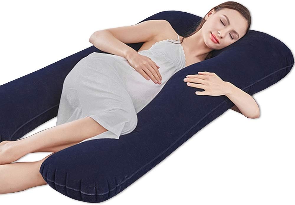 Updated Large Inflatable Pillow Flocked Fabric Pregnancy Pillow Maternity Pillow Nursing Pillow Sleeping Pillow Body Pillow Travel Pillow Home Use & Outdoor Use 55'' US Stock (Canglan): Kitchen & Dining