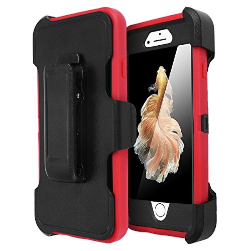 iPhone 6 Case, iPhone 6S Case [Heavy Duty] AICase Built-in Screen Protector Tough 3 in 1 Rugged Shorkproof Cover for Apple iPhone 6/6S (Black/Red with Belt Clip)