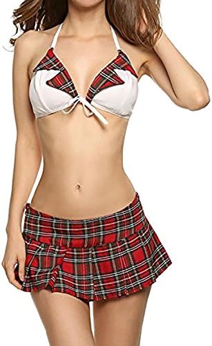 School Girl Oufit Lingerie Women Student Cosplay Uniform Mini Plaid Skirt Costumes
