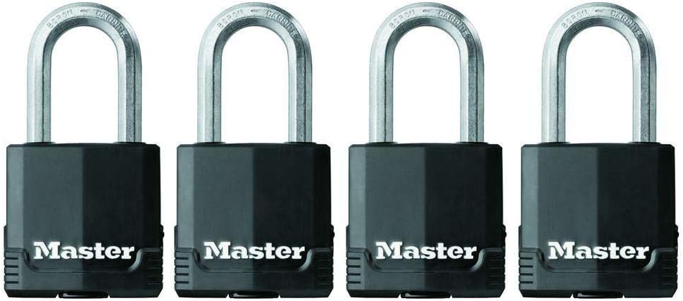 Master Lock Padlock, Magnum Covered Laminated Steel Lock, 1-7/8 in. Wide, M115XQLF (Pack of 4-Keyed Alike) - Padlocks - 