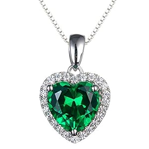 Navachi 925 Sterling Silver 18k White Gold Plated 3.7ct Heart Ruby or Emerald Necklace Pendant 16"