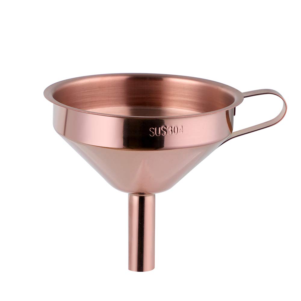 Meisha-eur Funnel with Removable Strainer and Handle, Food Grade Stainless Steel Kitchen Funnel for Transferring Fluid, Liquid,Oil, Wine, Powder and Making Jam (Rose Gold)