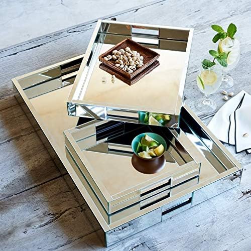 West Elm Elegant Mirrored Tray, Mirror Vanity Tray for Home Decor, Dresser, Perfume - Glass Serving Tray (18”Ⅹ28”)