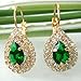 Navachi 18k Gold Plated Water Drop Green Zircon Crystal Leverback Earrings