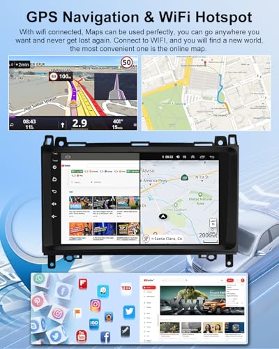 2G+64G Car Radio for Mercedes Benz A/B/V Class W169 B200 W639 W245 Vito Viano Sprinter - Wireless Carplay and Android Auto - 9 Inch Android Car Radio with WiFi GPS FM RDS + Rear View Camera