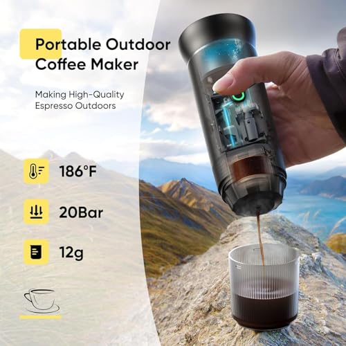 Portable Electric Espresso Machine, 3 in 1 Portable Coffee Machine, 5 Minutes Self-Heating, with USB-C Compatible with Small Capsules, Large Capsules, Ground Coffee