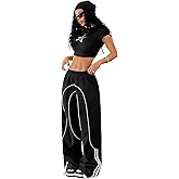 GORGLITTER Women's Baggy Wide Leg Track Pants High Waisted Y2k Parachute Steertwear Trendy 2025 Trousers