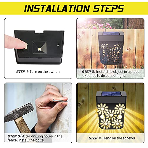Solar Zaun Licht, 2 Stück Solarleuchten für Außen, Wetterfeste Zaunbeleuchtung Solar, Solar-Zaunleuchten für Terrasse Hof und Einfahrt, Zaun, Terrasse, Haustür, Treppe, Landschaft(Warmes Licht)