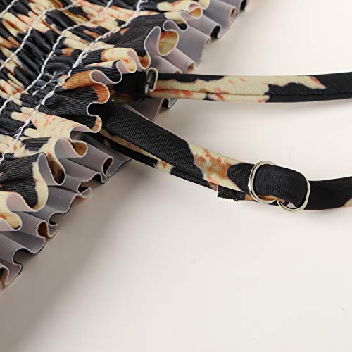 image for MOSHENGQI Women's Bandeau Ruffled Bikini Set Off Shoulder Smocked Swim