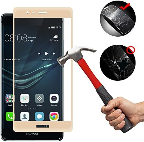 Huawei P9 Screen Protector,Cooper GTV 3D Full Cover Tempered Glass Screen Protector for Huawei P9 ,Anti-Scratch,Anti-Fingerprint,Bubble Free(Gold)