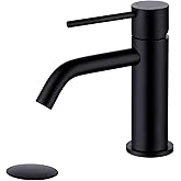Single Hole Matte Black Bathroom Faucet with Pop Up Drain Assembly and Faucet Supply Hose, JXMMP Single Handle Lavatory Faucets for Sink, Black Sink Faucet Bathroom