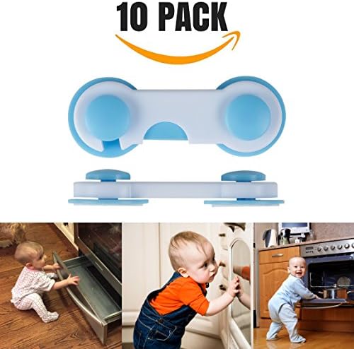 Child Safety Lock Cabinet Latches Locks Child Proof Cabinet Invisible Easy to Install 3M Adhesive, Childproof Latches for Cabinet Door Drawer Oven Toilet Seat Refrigerator Blue 10 Pack - Blue