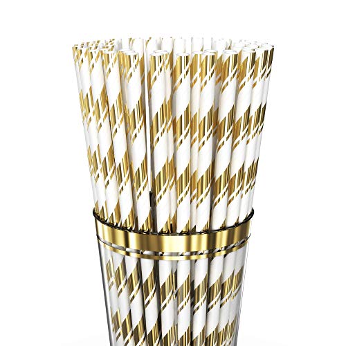 12 oz Gold Rim Plastic Cups with Eco-Friendly Paper Straws - 100 Elegant Clear Rimmed Cocktail & Dessert Tumblers for Weddings & Special Events - Reusable or Disposable - With Drinks Recipe eBook - Thumbnail 6
