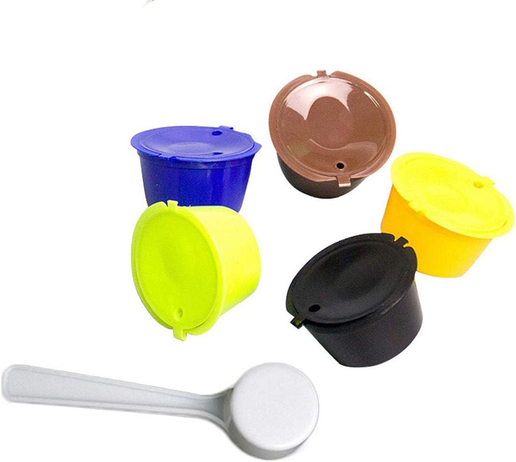 FineInno Refillable Coffee Capsules Pods Reusable Universal Coffee Filter Compatible with Dolce Gusto Brewers,BPA Free,Free Spoon (5pcs coffee capsules multicolor)