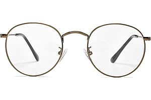 PORADAY Blue Light Blocking Glasses for Women Men Retro Round Metal Eyeglasses Frames 100% Anti-Blue Light Lens