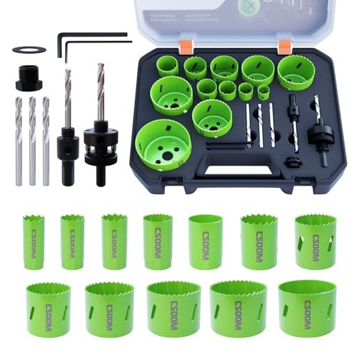 CSOOM Hochwertiges M42 Bimetall-Lochsägen-Set - 12 Größen (19mm-68mm) | Inklusive Zentrierbohrer und Halter | Schnitttiefe 40mm | Geeignet für verschi