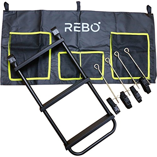 Rebo® Universal Trampoline Accessory Pack - Includes Anchor Kit (4 x Ground Anchor Screws/Pegs & 4 x Nylon Straps with Buckles), Universal Ladder & Shoe Bag With Accessory Pouch