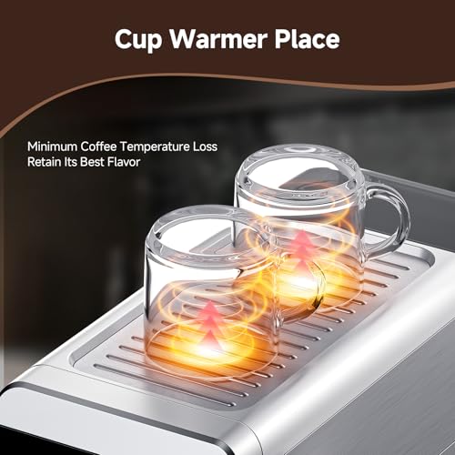 AMZCHEF Coffee Machine 20 Bar, 1350W Espresso Machine, Compact Stainless Steel Coffee Machines with LED Touch Screen, Powerful Steam Wand, Removable Water Tank