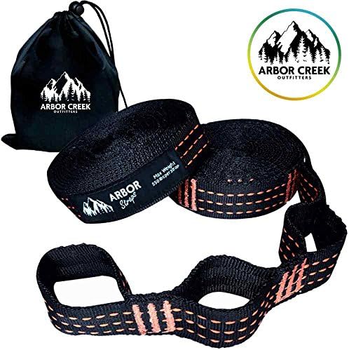 Arbor Creek Outfitters Arbor Straps by Extra Long Hammock Tree Straps- Portable &amp; Easy Setup- Strong Non-Stretch Triple Stitching- Free Carrying Pouch- 20 Feet &amp; 34 Loops Holds 1100 LBS!