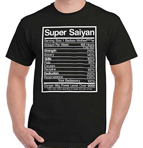 Brisco Brands Super Saiyan Nutrition Label Funny Dragon Ball Z T-Shirt Tee, Black, X-Large