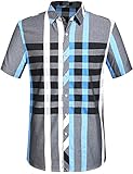 SSLR Men's Casual Short Sleeve Stripe Patch Shirt (Large, Blue Grey)