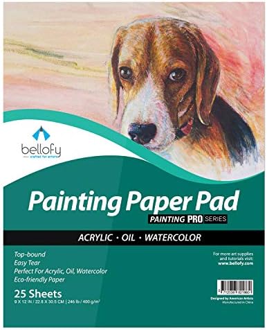 Bellofy Portray Paper Pad – 25 Sheets / 50 Pages – Acrylic Oil Watercolor Chilly Pressed Tough End Paper for Portray – 9 x 12 inches, 246 lB / 400 GSM – Artwork Paper for Youngsters – Watercolor Sketchbooks