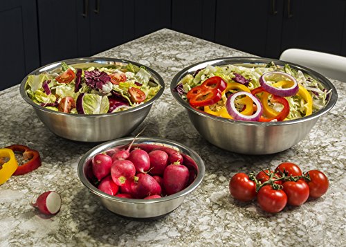 ChefLand Non Slip Stainless Steel Mixing Bowls 6-Piece Set With Silicone Base - Compact & Stackable Metal Whisking Bowls, Stylish Mirrored Exterior, Safe & Sturdy Design - Ideal For Cooking & Serving