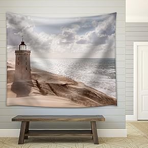 Sandstorm at The Lighthouse Rubjerg Knude in North Jutland, Denmark - Fabric Wall Tapestry Home Decor - 51x60 inches