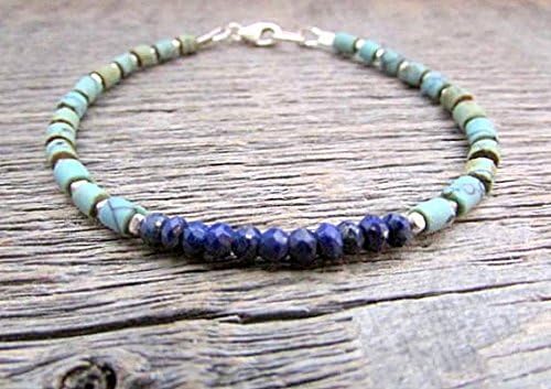 JP_Beads Pulsera de lapislázuli turquesa, pulsera chapada en plata